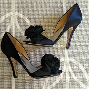 Badgley Mischka Satin Chiffon Peep Toe With Flower